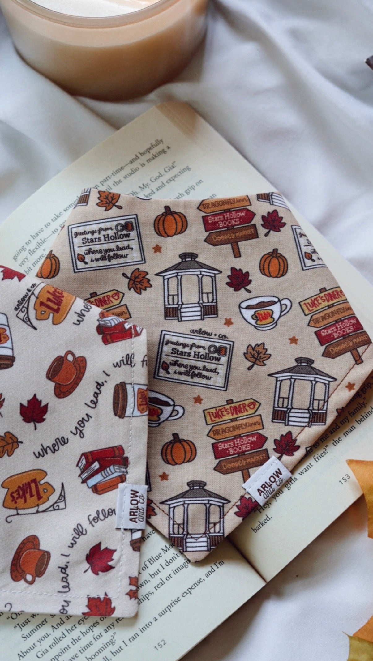 Gilmore Autumn Greetings Bandana | Cotton Seasonal Fall Coffee Pet Bandanas for Dogs & Cat