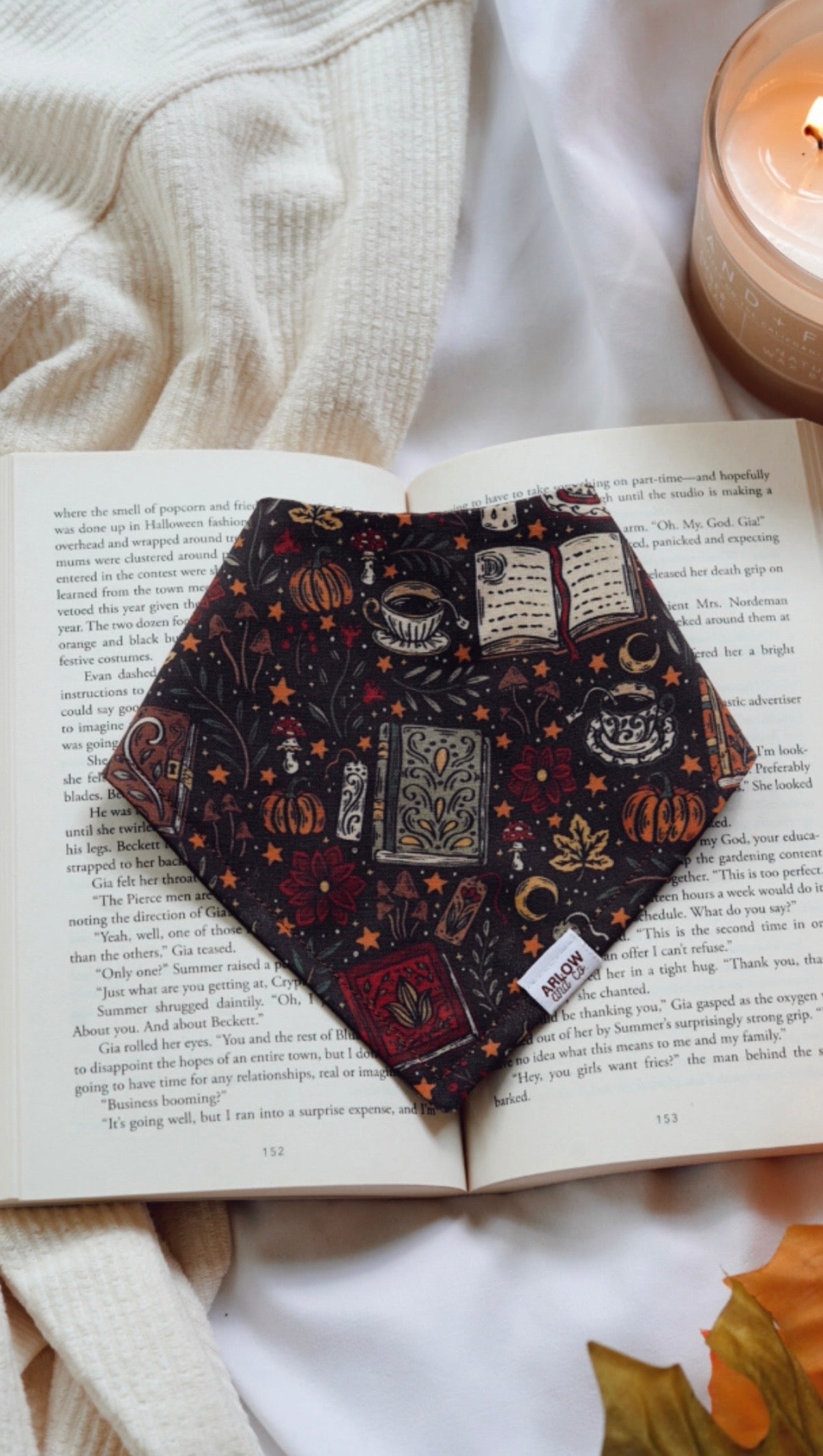 Autumn Reads Bandana | Cotton Seasonal Fall Bookish Pet Bandanas for Dogs & Cat