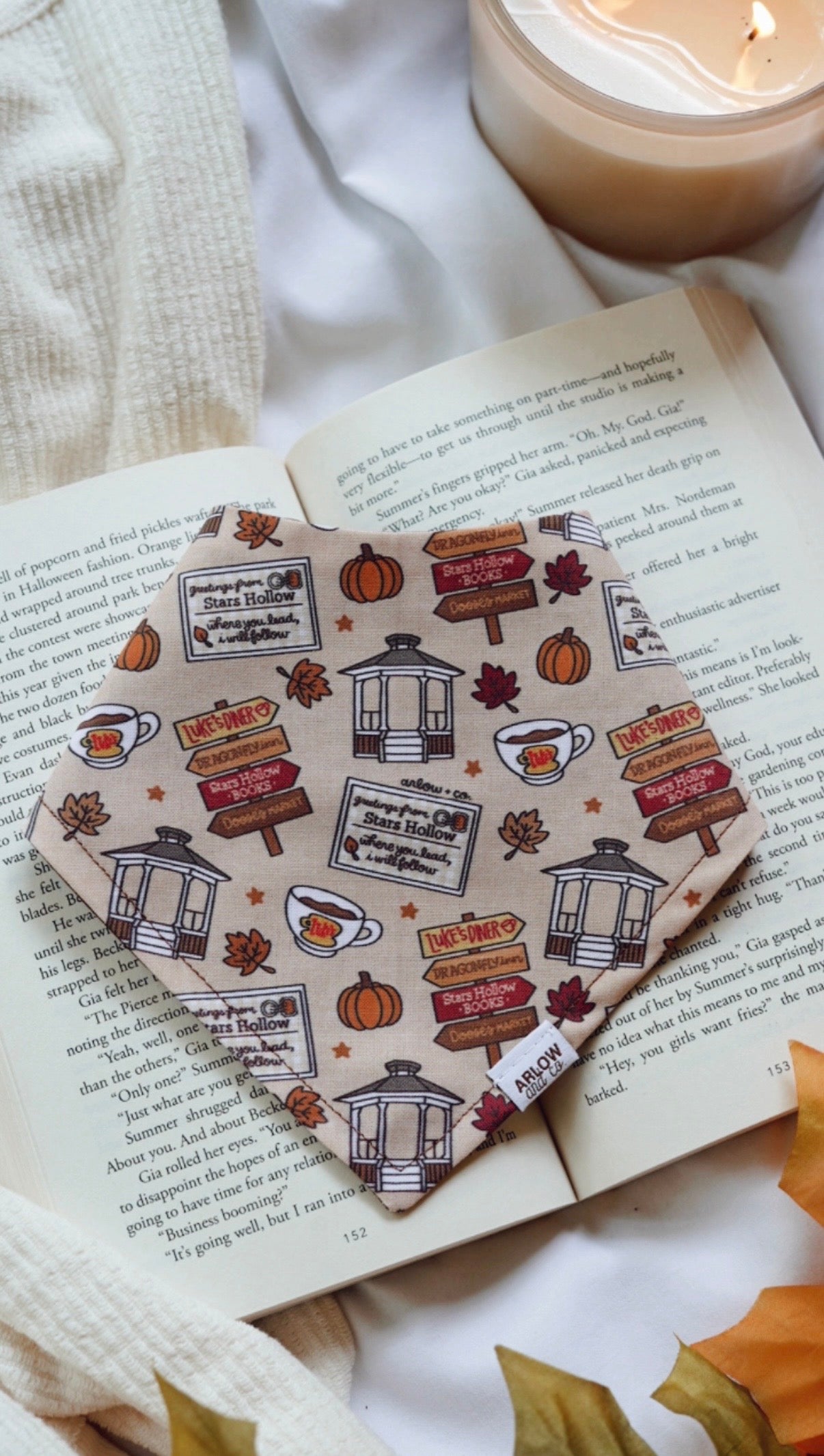 Gilmore Autumn Greetings Bandana | Cotton Seasonal Fall Coffee Pet Bandanas for Dogs & Cat