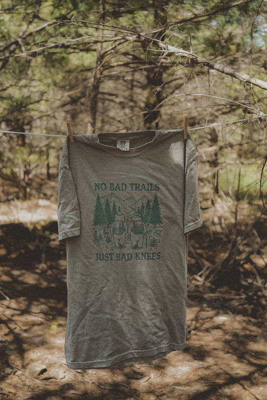 No Bad Trails, Just Bad Knees Graphic T-Shirt | Nature Lover Shirt | Unisex Hiking Shirt | Camping Apparel | Outdoorsy Aesthetic