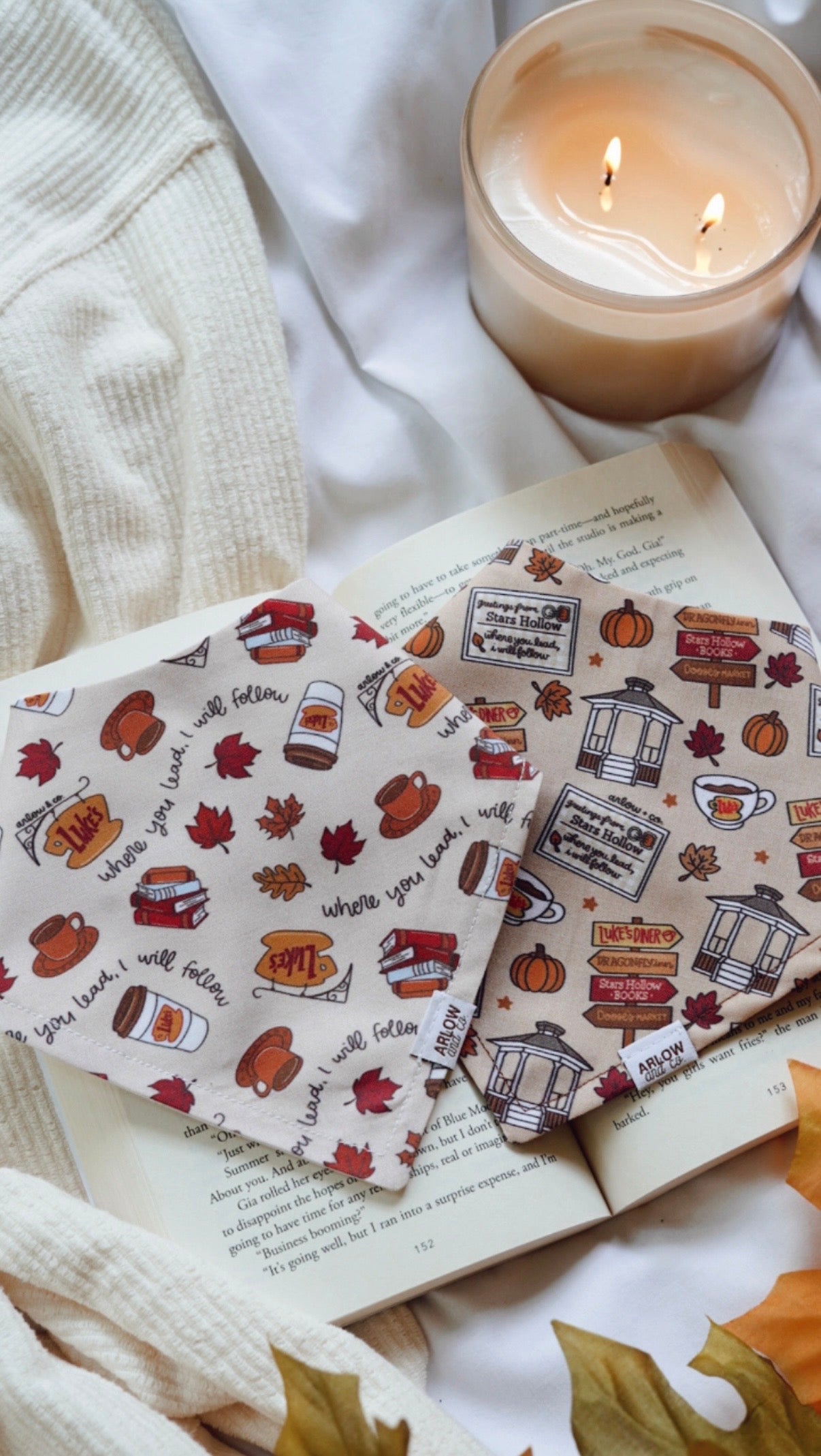 Gilmore Autumn Greetings Bandana | Cotton Seasonal Fall Coffee Pet Bandanas for Dogs & Cat