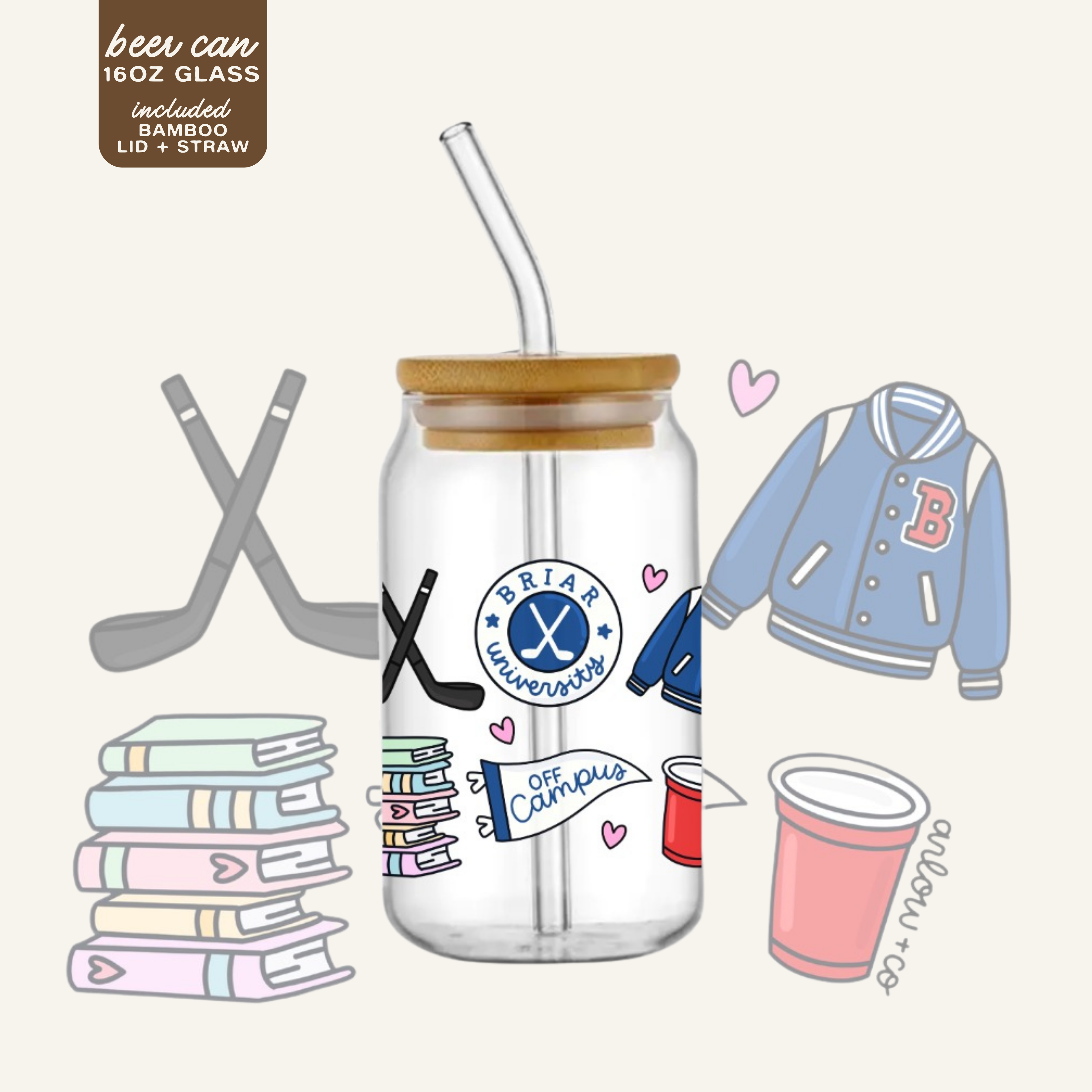 Campus Hockey Romance Beer Can Glass | Hockey Romance Iced Coffee Matcha Glass