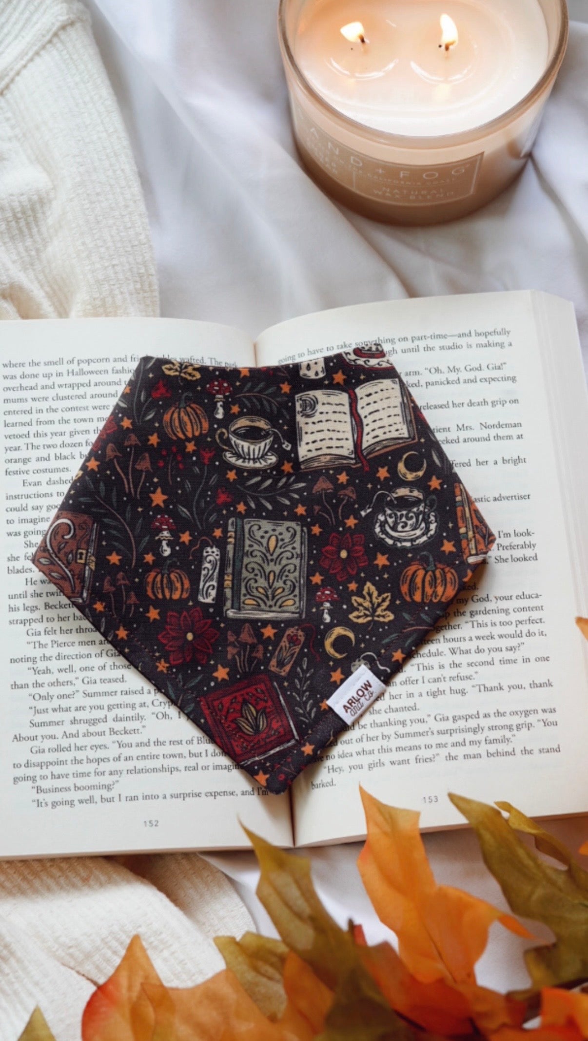 Autumn Reads Bandana | Cotton Seasonal Fall Bookish Pet Bandanas for Dogs & Cat