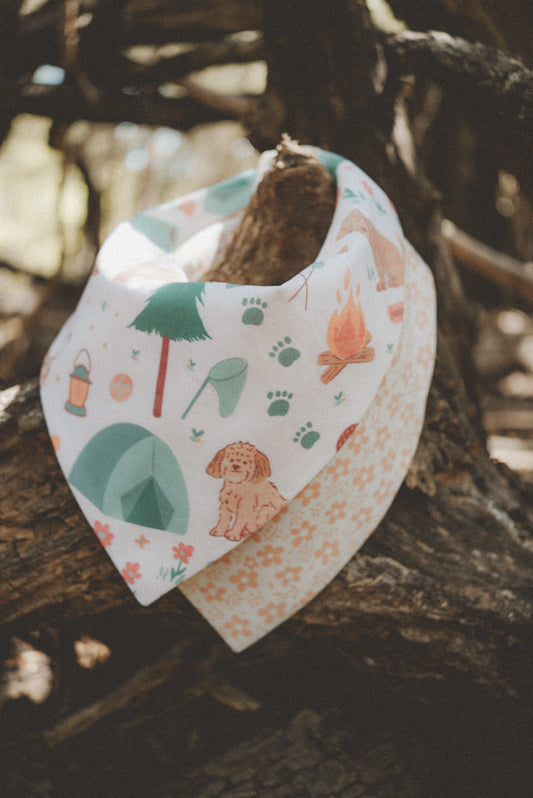 Happy Tails Reversible | Camping Dogs | Dog Bandana | Adventure Dogs | Outdoor Dog | Snap Bandana | Pet Accessory