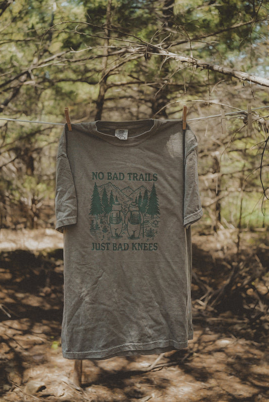 No Bad Trails, Just Bad Knees Graphic T-Shirt | Nature Lover Shirt | Unisex Hiking Shirt | Camping Apparel | Outdoorsy Aesthetic