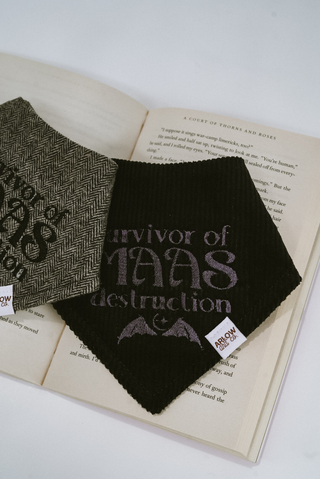 Corduroy Survivor of Maas Destruction Embroidered Book Bandana | Book Inspired Pet Bandanas for Dogs & Cats