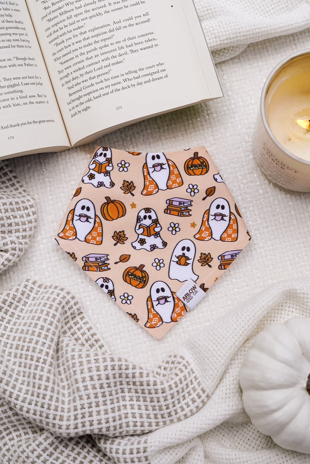 Reading Ghosties Bandana | Cotton Seasonal Fall Bookish Pet Bandanas for Dogs & Cat