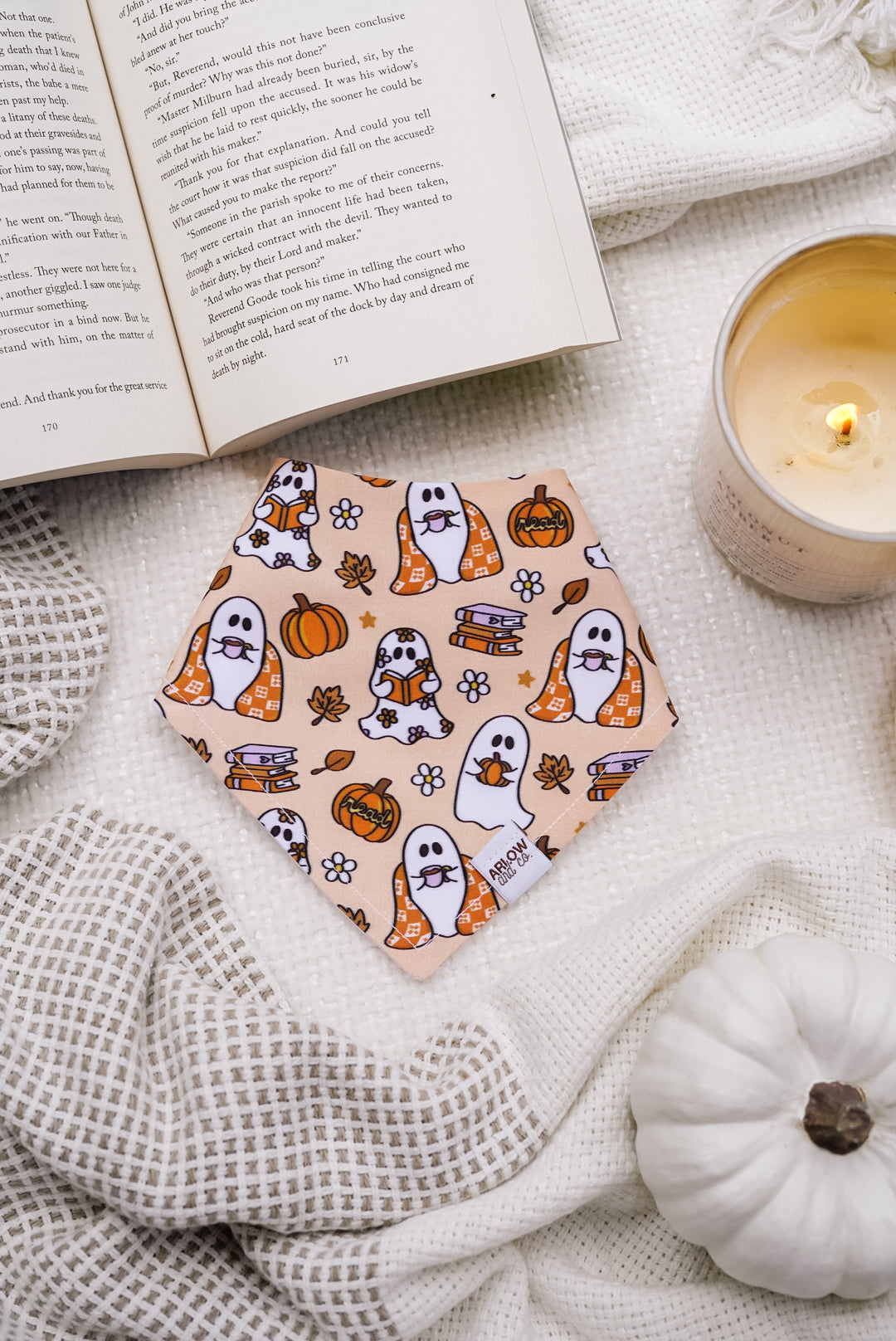 Reading Ghosties Bandana | Cotton Seasonal Fall Bookish Pet Bandanas for Dogs & Cat
