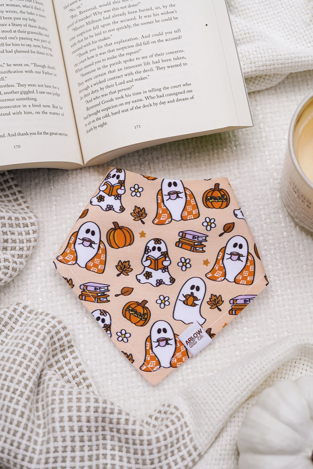 Reading Ghosties Bandana | Cotton Seasonal Fall Bookish Pet Bandanas for Dogs & Cat