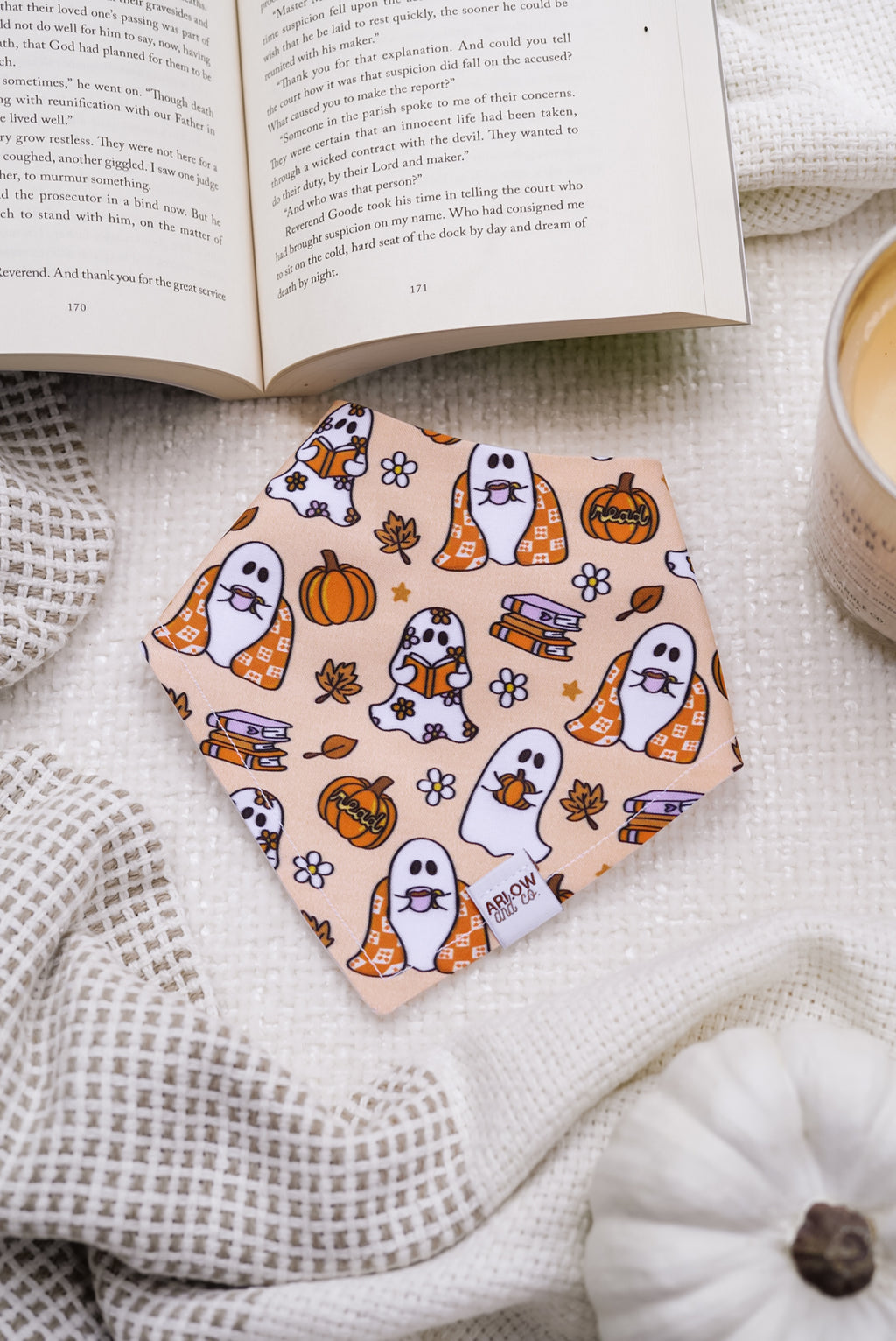 Reading Ghosties Bandana | Cotton Seasonal Fall Bookish Pet Bandanas for Dogs & Cat