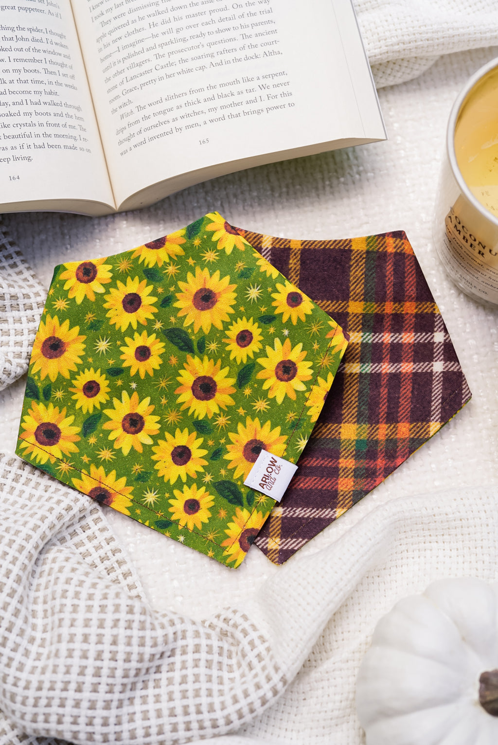 Sunflower Patch Plaid Bandana | Reversible Cotton Fall Seasonal Pet Bandanas for Dogs & Cats