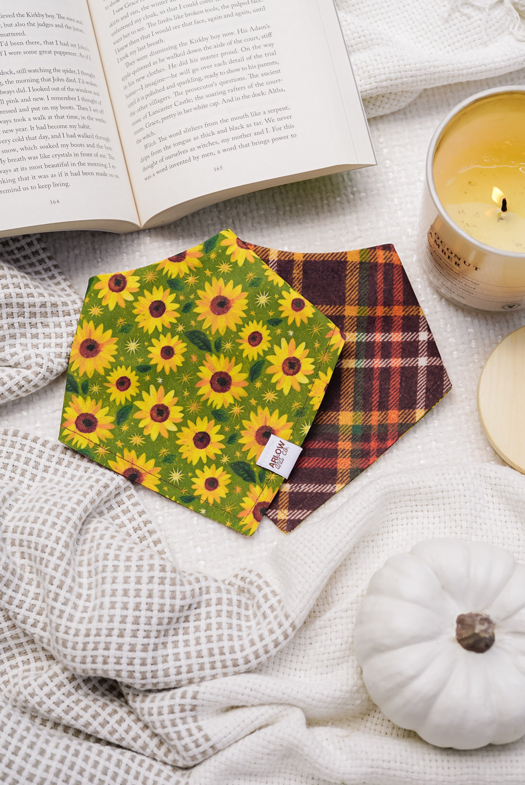Sunflower Patch Plaid Bandana | Reversible Cotton Fall Seasonal Pet Bandanas for Dogs & Cats