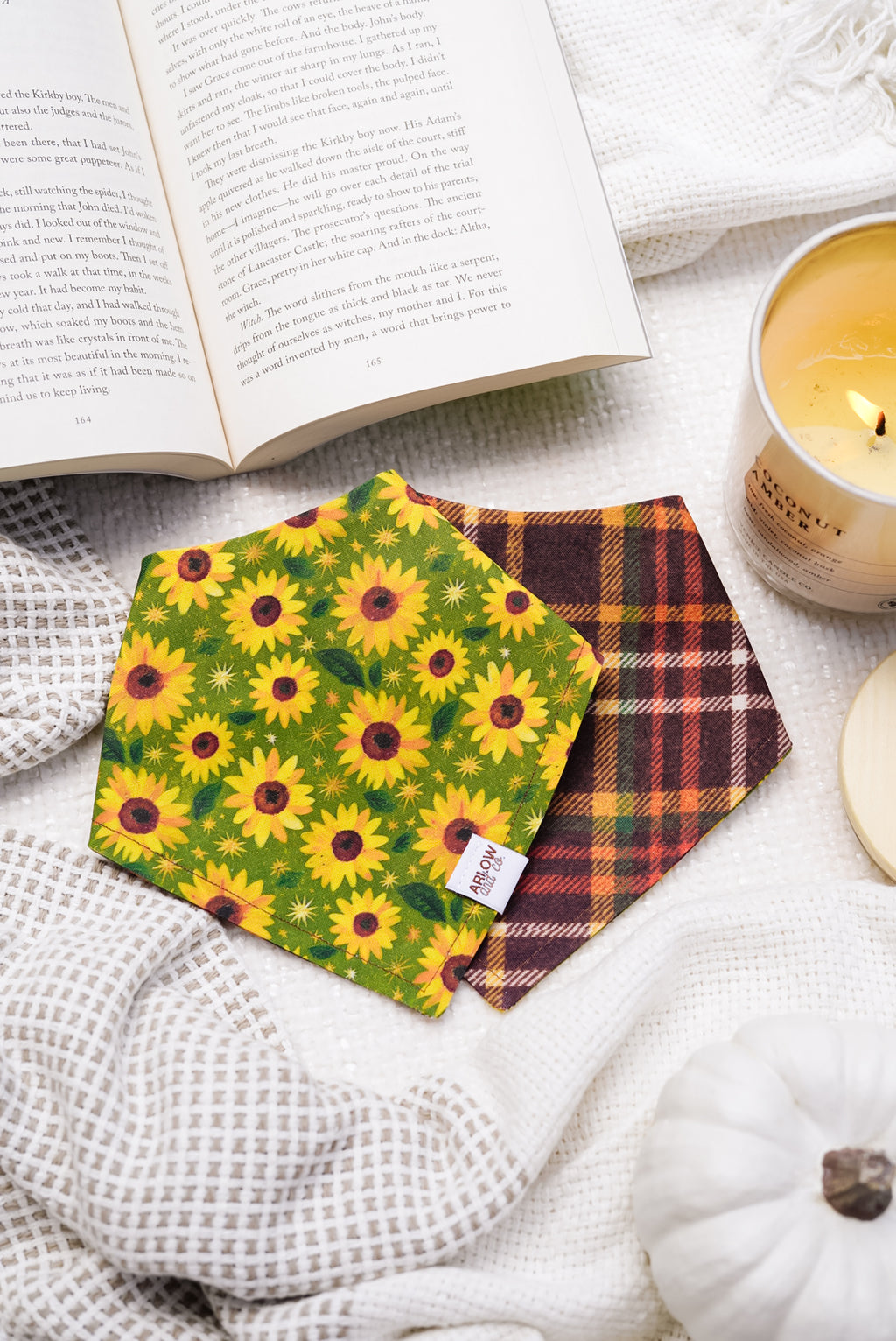 Sunflower Patch Plaid Bandana | Reversible Cotton Fall Seasonal Pet Bandanas for Dogs & Cats