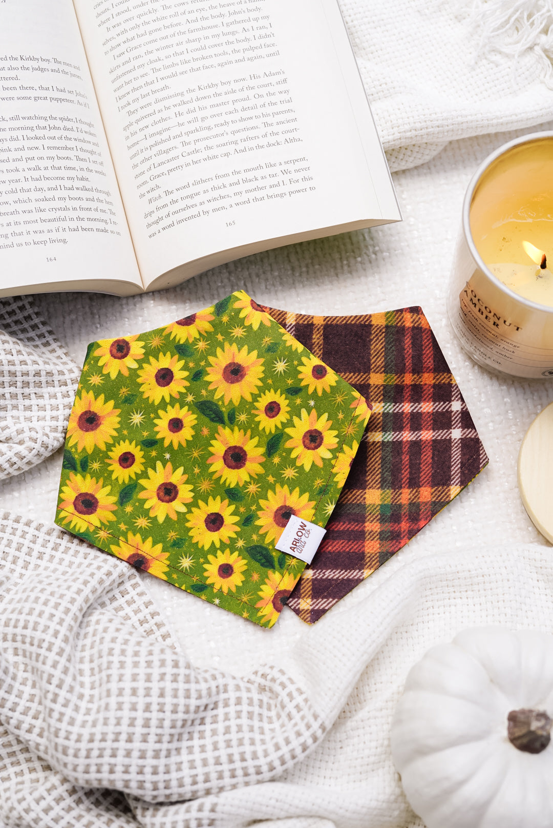 Sunflower Patch Plaid Bandana | Reversible Cotton Fall Seasonal Pet Bandanas for Dogs & Cats