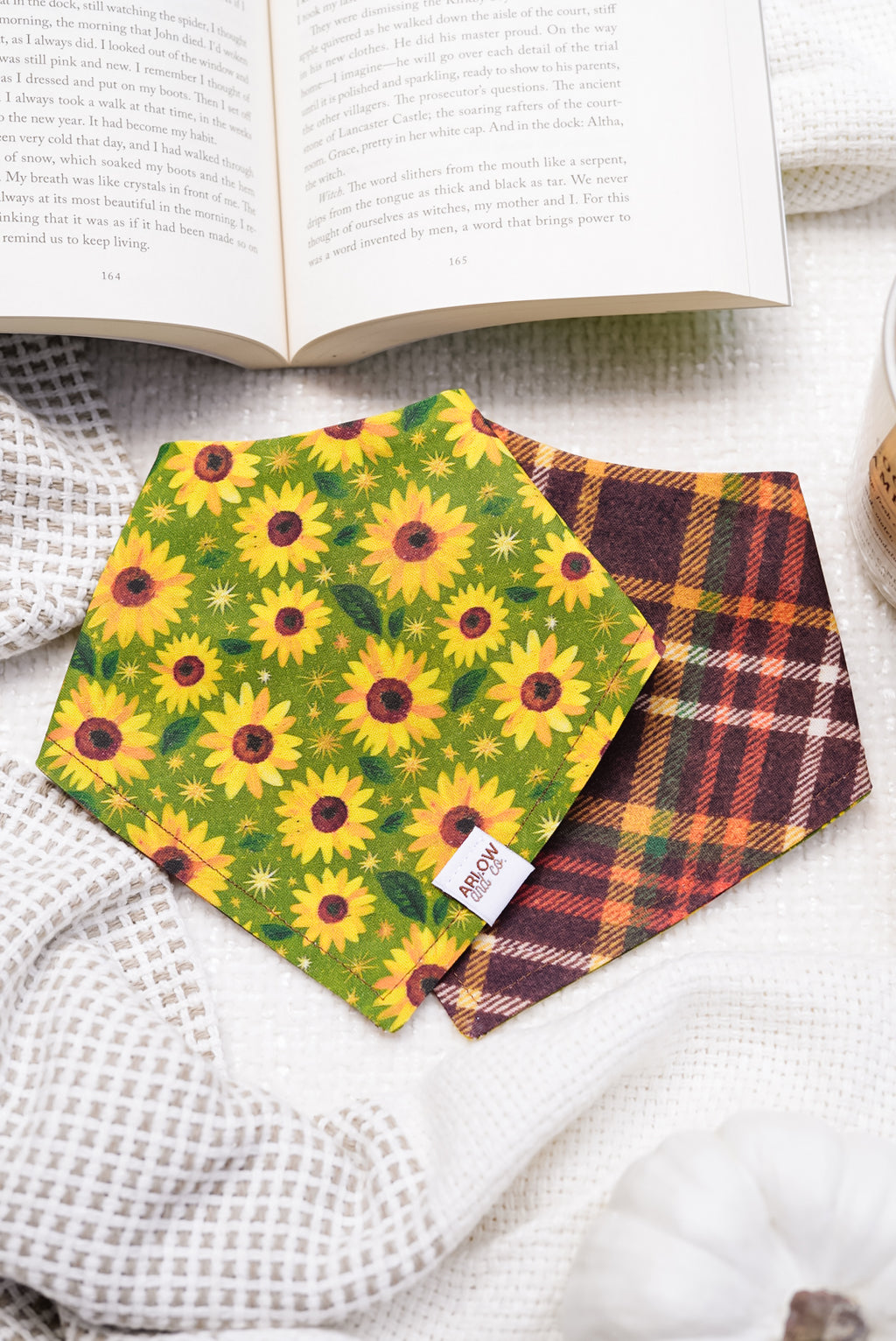 Sunflower Patch Plaid Bandana | Reversible Cotton Fall Seasonal Pet Bandanas for Dogs & Cats