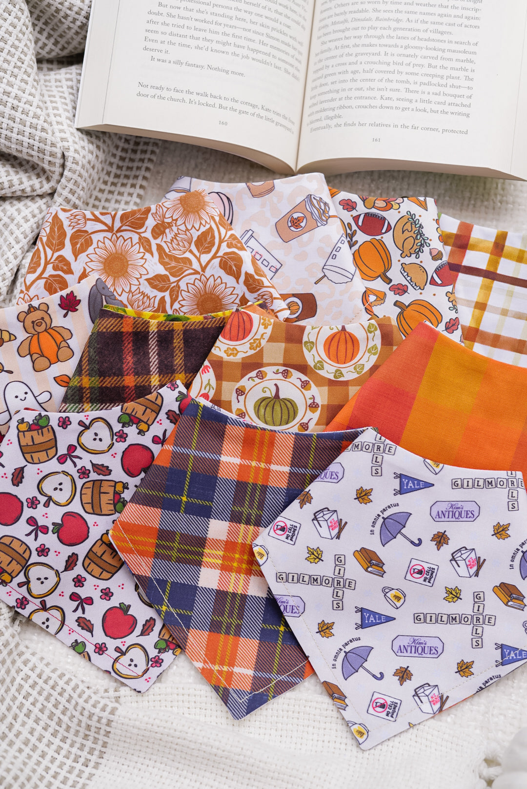 Reading Ghosties Bandana | Cotton Seasonal Fall Bookish Pet Bandanas for Dogs & Cat