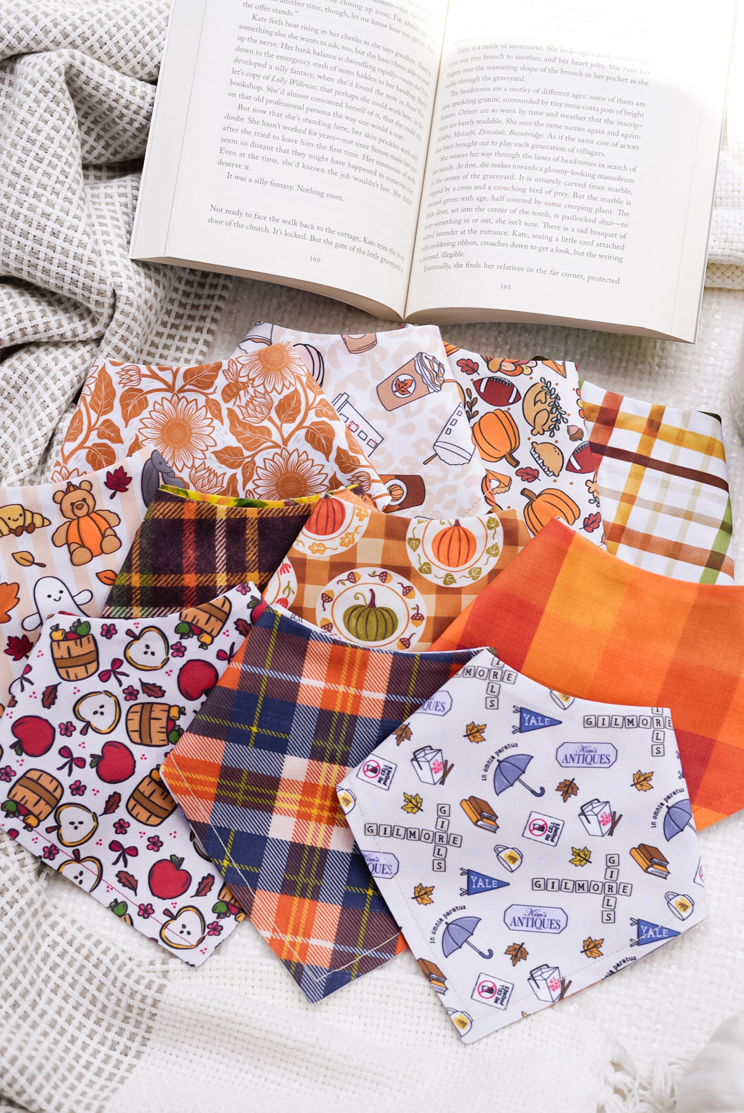 Reading Ghosties Bandana | Cotton Seasonal Fall Bookish Pet Bandanas for Dogs & Cat