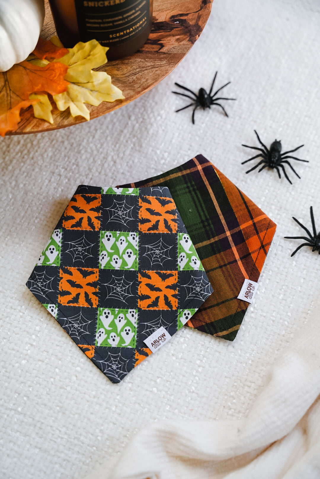 Halloween Patchwork Bandana | Reversible Cotton Seasonal Halloween Pet Bandanas for Dogs & Cat