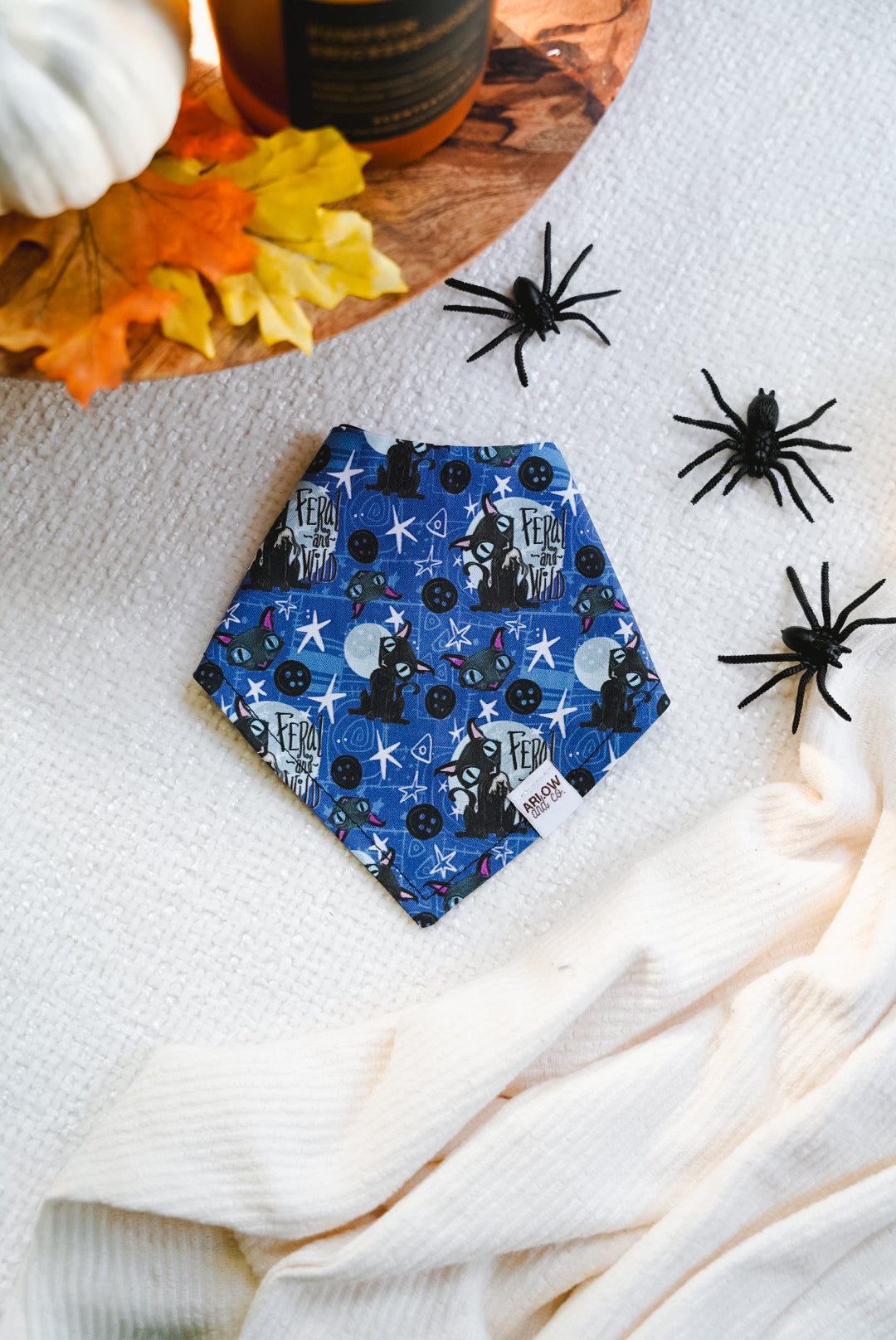 Feral & Wild Button Cat Bandana | Cotton Seasonal Halloween Pet Bandanas for Dogs & Cat