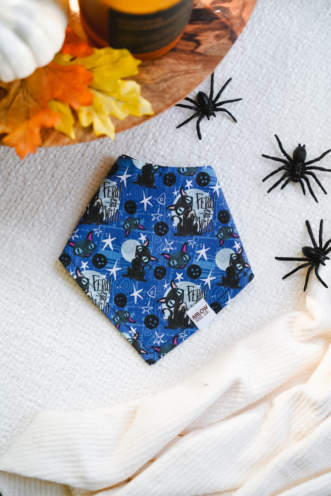 Feral & Wild Button Cat Bandana | Cotton Seasonal Halloween Pet Bandanas for Dogs & Cat