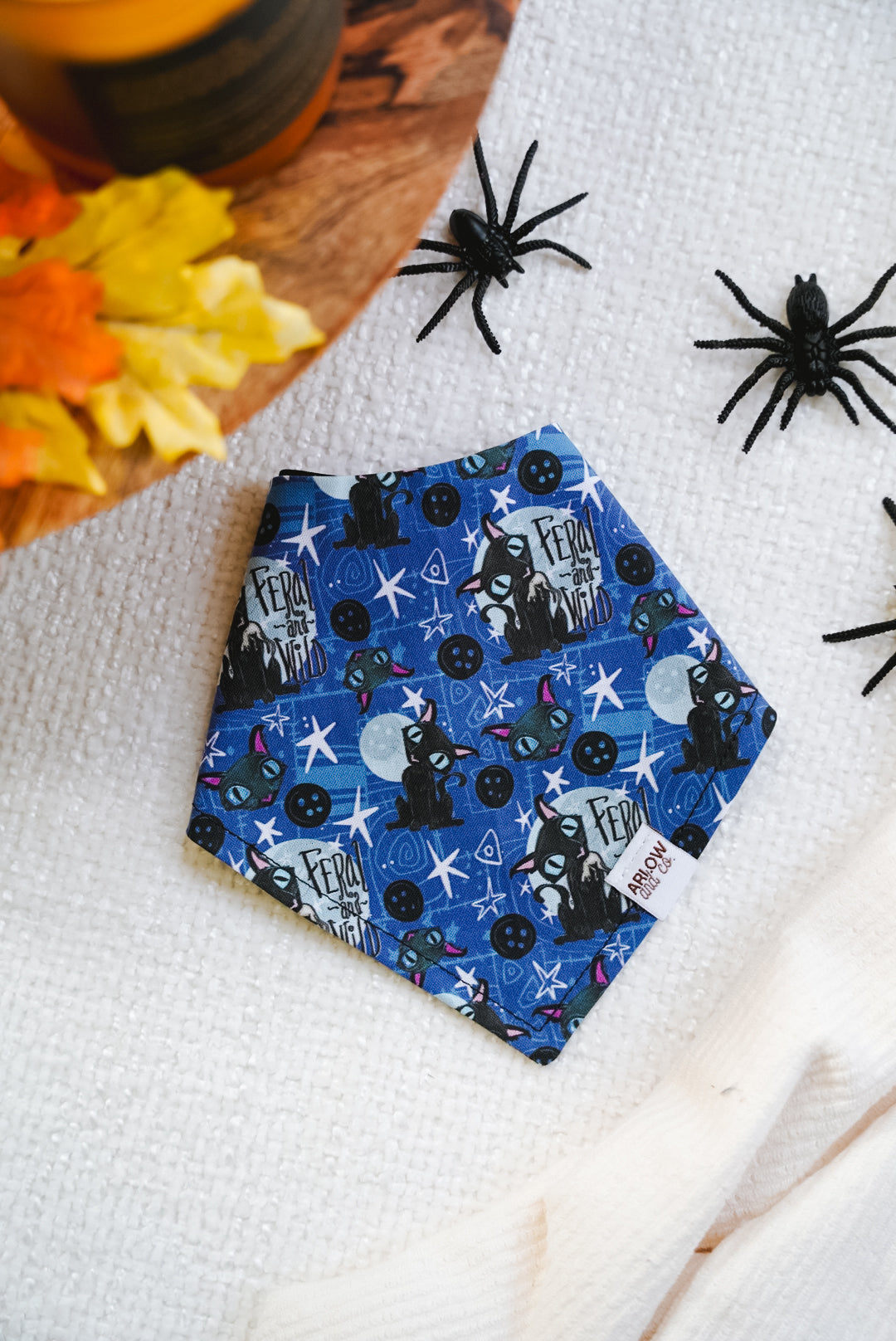 Feral & Wild Button Cat Bandana | Cotton Seasonal Halloween Pet Bandanas for Dogs & Cat