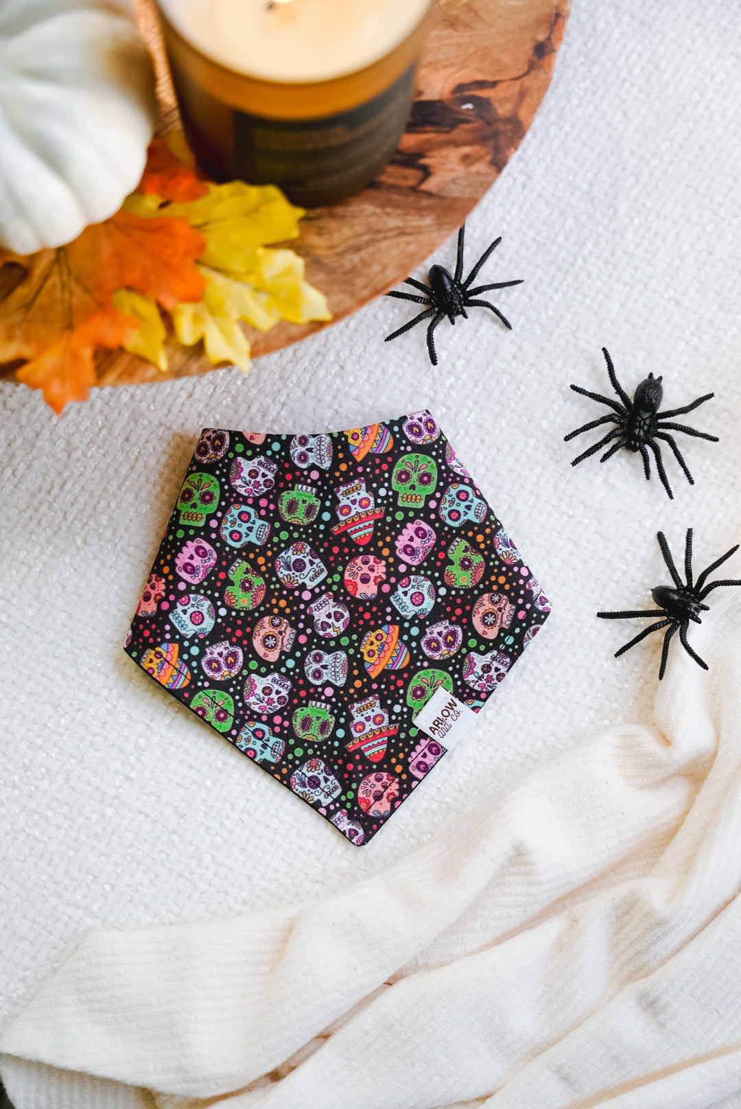 Poco Loco Sugar Skulls Bandana | Reversible Cotton Día de los Muertos Pet Bandanas for Dogs & Cat