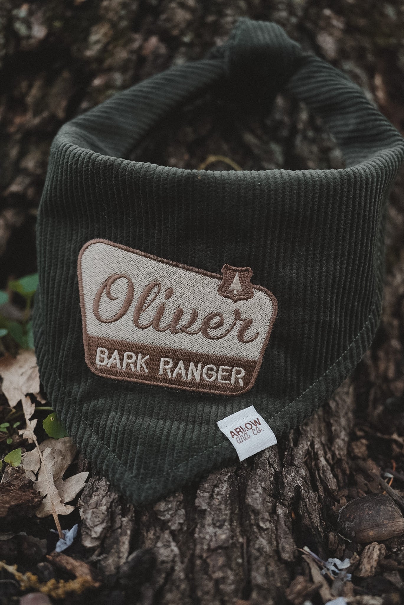 Bark Ranger Embroidered Corduroy Bandana | National Park Embroidered Pet Bandanas for Dogs & Cats