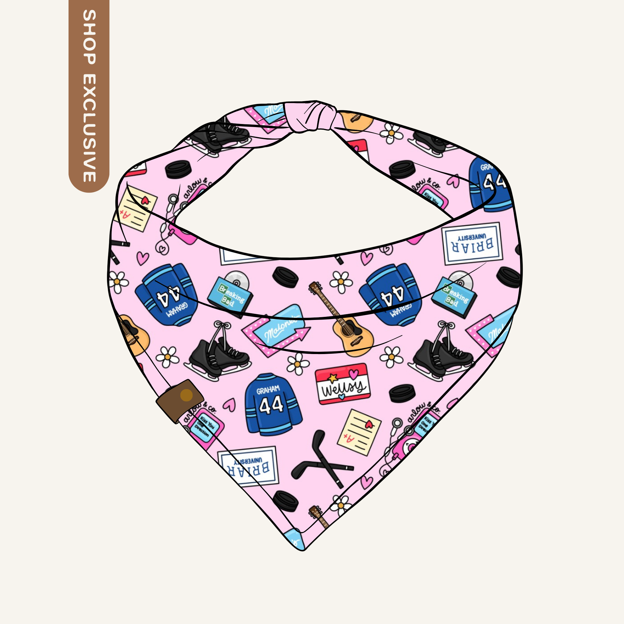 Graham Pink Hockey Romance Bandana | Cotton Hockey Romance Bookish Pet Bandanas for Dogs & Cats