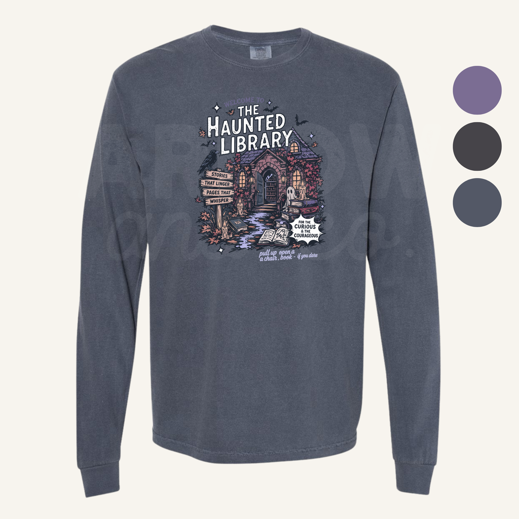 Haunted Library Graphic T-Shirt | Seasonal Halloween Bookish Apparel